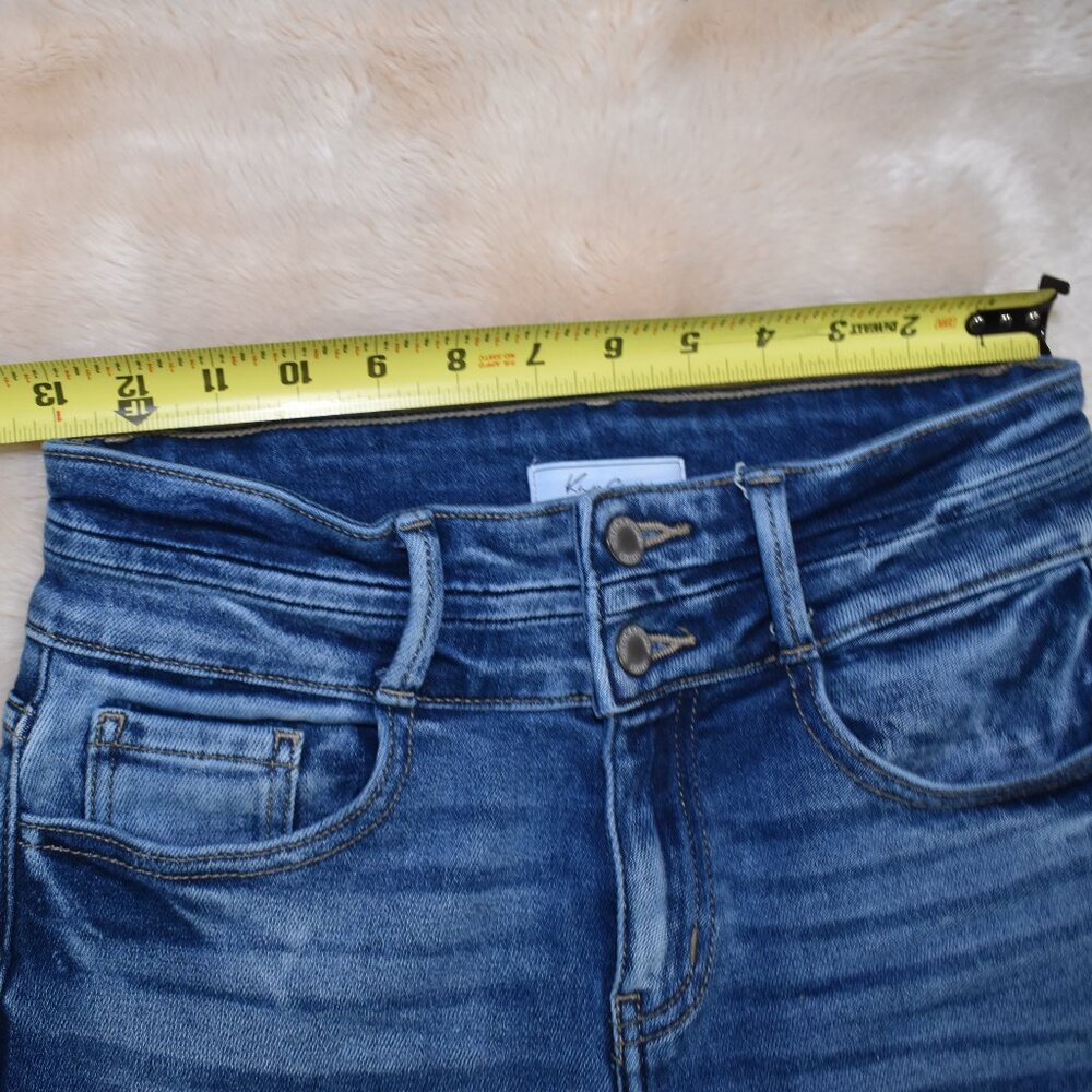 KanCan Dark Blue High-Waist Flare Jeans with Frayed Hem - Picture 11 of 15